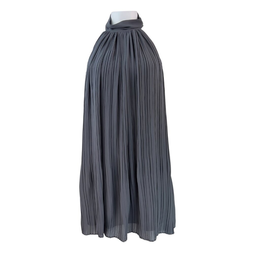 Grey Pleated Halter Dress